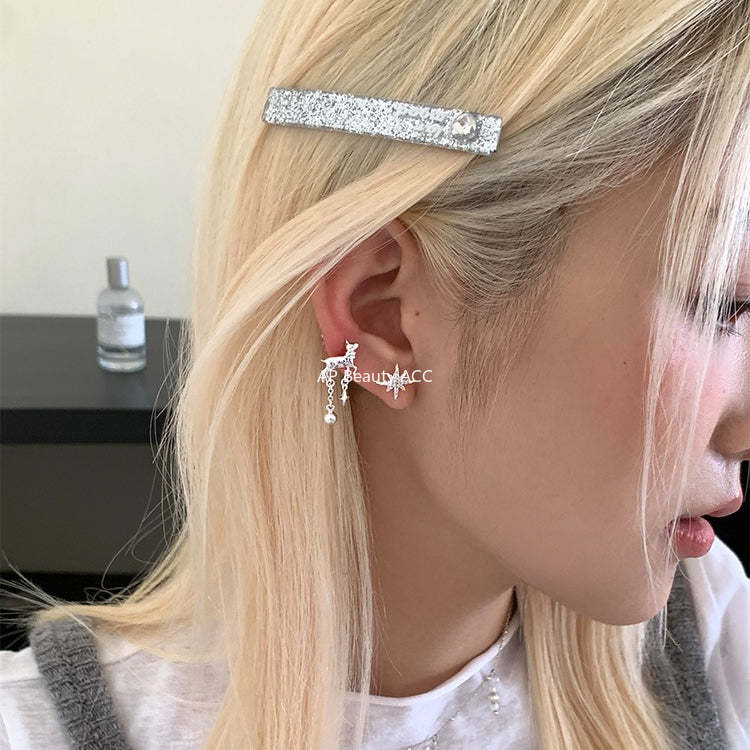 C廠-甜美風幸運小鹿耳釘女高級星星流蘇銀針耳環氣質冷淡風不對稱耳飾「EH-4262」25.11-4