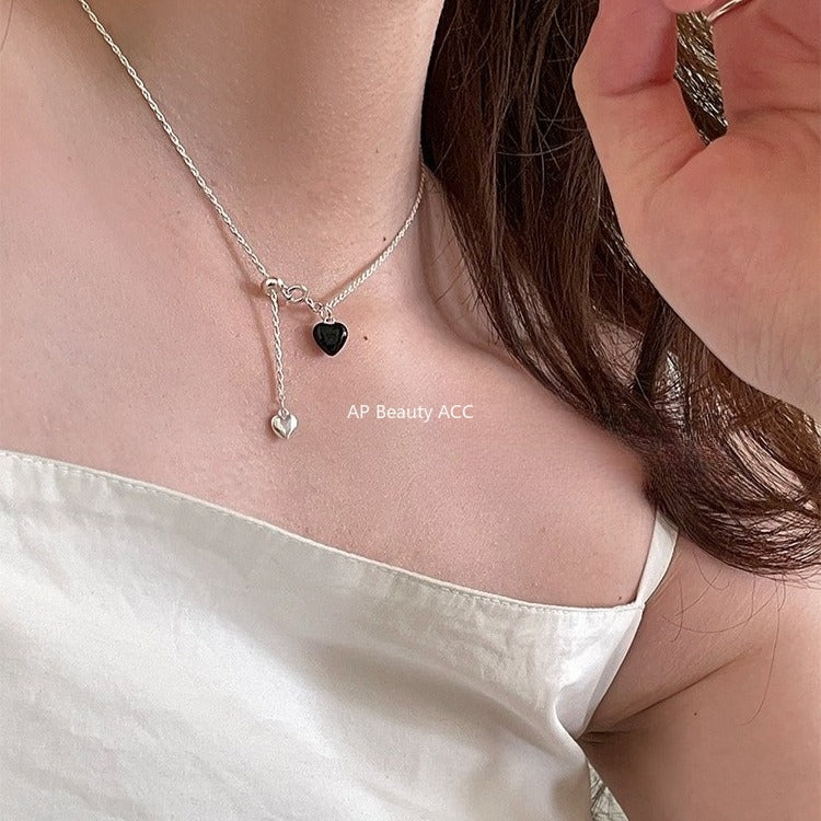 C廠-925純銀韓版抽拉式愛心吊墜項鍊女ins風簡約百搭OL通勤日常鎖骨鏈「XL-1222」25.11-1