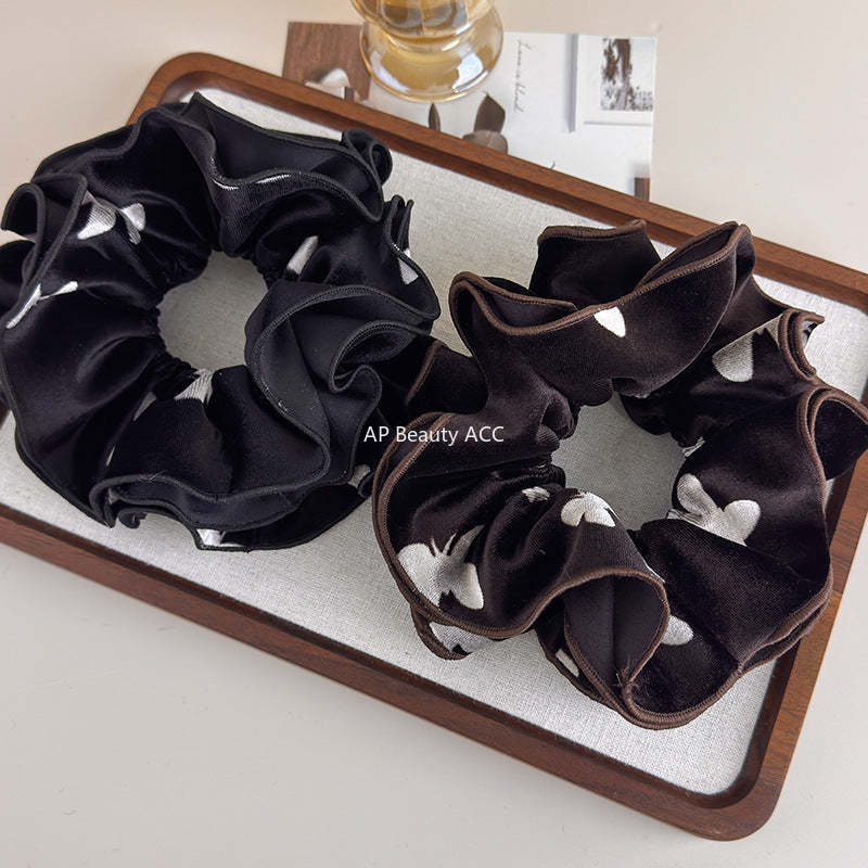 E廠-法式秋冬絲絨印花蝴蝶雙層大腸髮圈女氣質超大丸子頭馬尾頭繩頭飾「27695」25.11-3