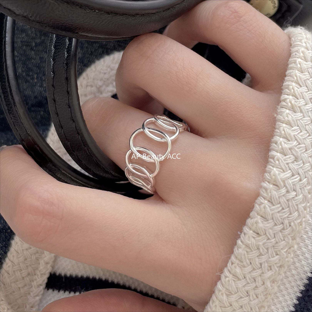 F廠-韓版飾品925純銀幾何鏤空橢圓戒指簡約小紅書INS時尚戒指「J1899」25.12-2