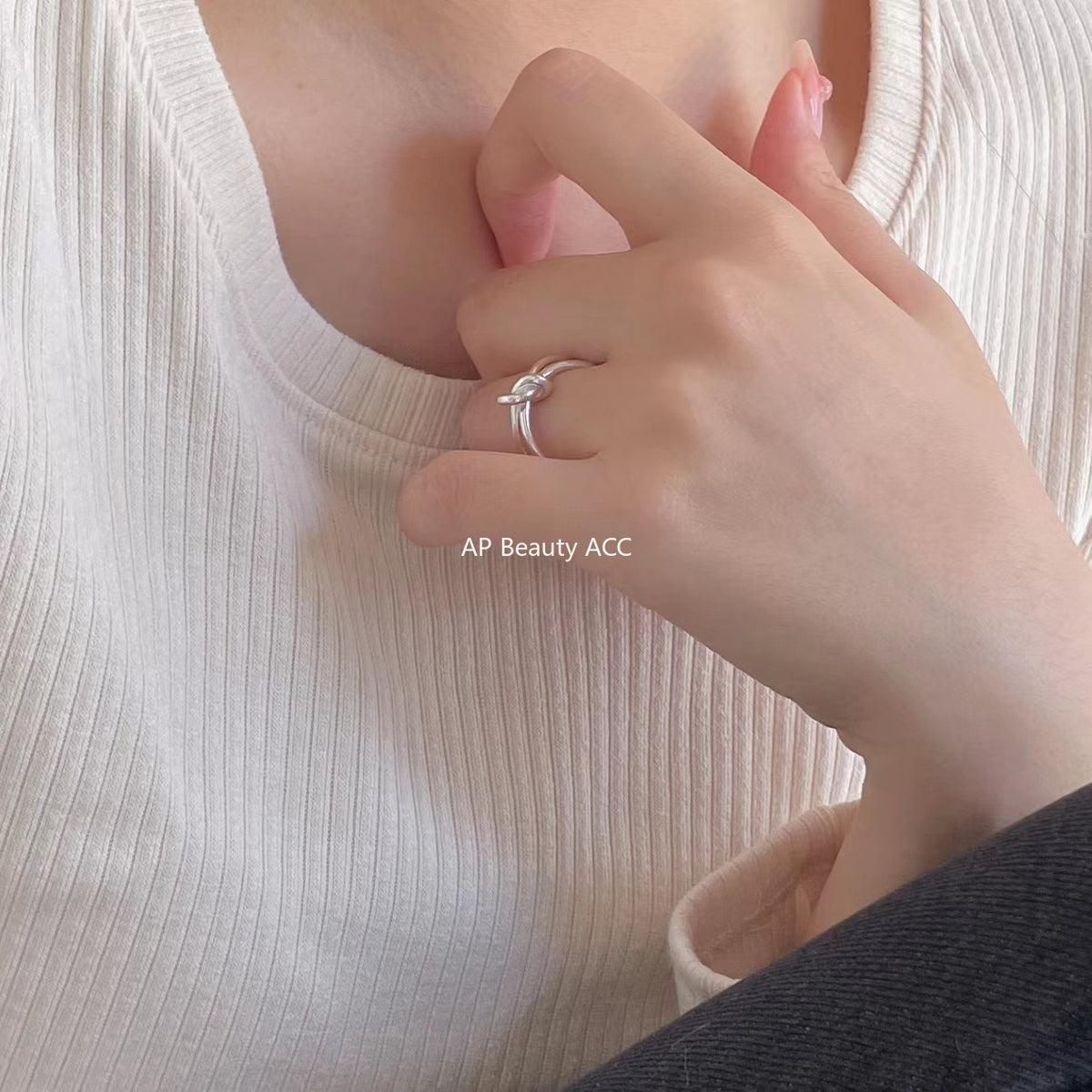 F廠-日韓打結開口925純銀戒指女金色食指環戒子韓國簡約手飾品「J743」25.11-2