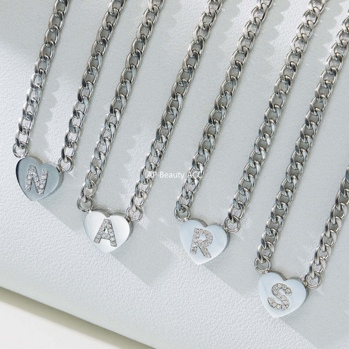 B廠-不鏽鋼愛心字母鑲嵌鋯石吊墜項鍊手鍊套裝 歐美個性首飾鍍18k真金「RP021」25.12-1