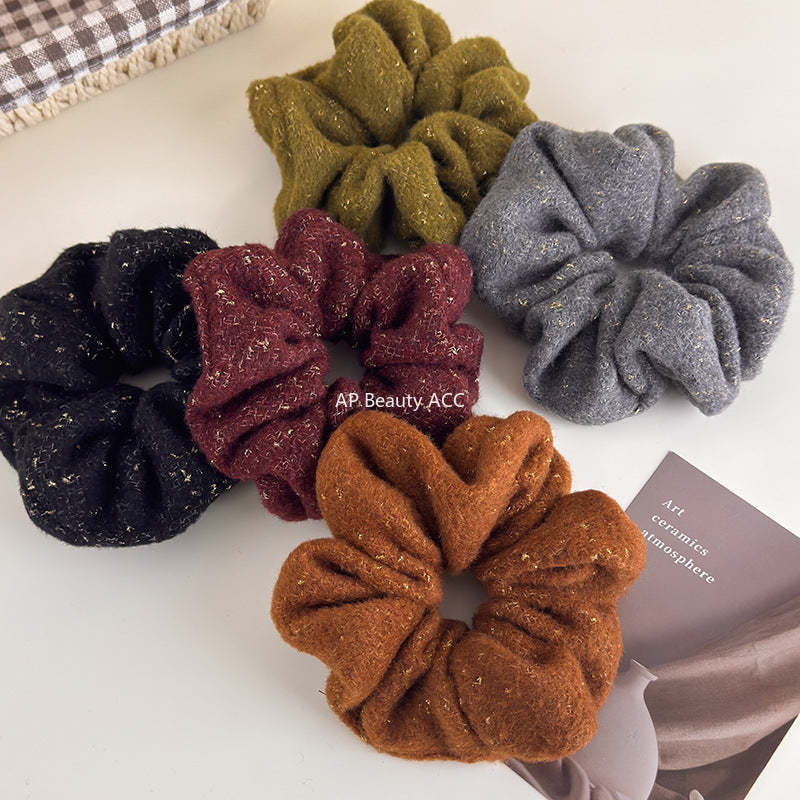 E廠-韓系秋冬彩色毛線針織金絲大腸髮圈女氣質超大丸子頭馬尾頭繩頭飾「27724」25.11-4