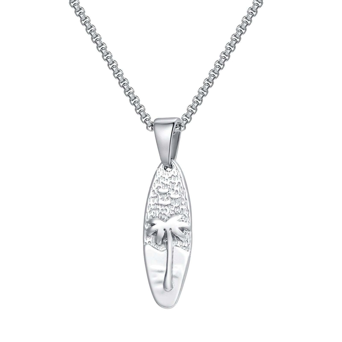 G廠-男士休閒度假風不鏽鋼橢圓椰樹吊墜項鍊 歐美時尚飾品批發「PN-2159」25.10-5