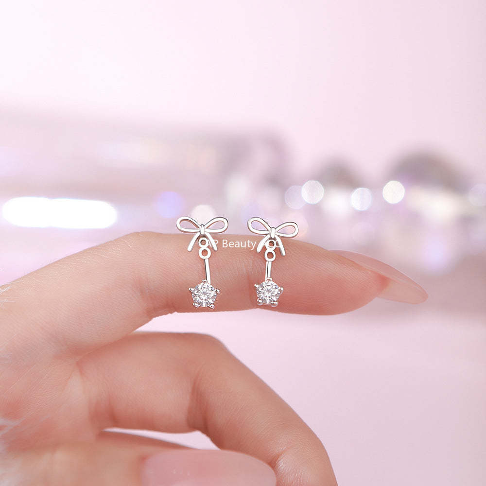 D廠-純銀S925蝴蝶結鋯石耳環甜美公主個性溫柔唯美小眾氛圍感耳飾「YC2439E_1」25.12-1