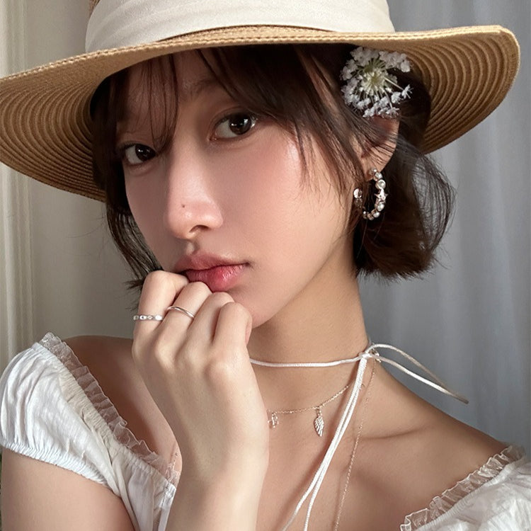 C廠-小香風珍珠耳圈女輕奢ins甜美百搭星星鋯石銀針耳環高級感新耳飾「EH-4113」25.10-5