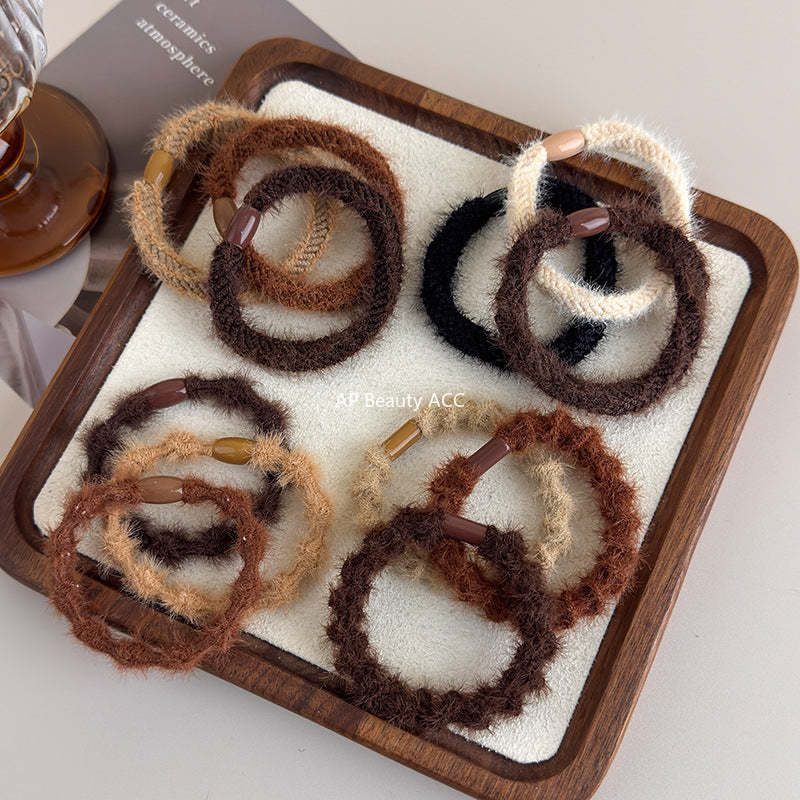 E廠-秋冬簡約加粗橡皮筋毛絨髮圈高彈力耐用女扎馬尾頭繩成人氣質髮繩「24257」25.11-3