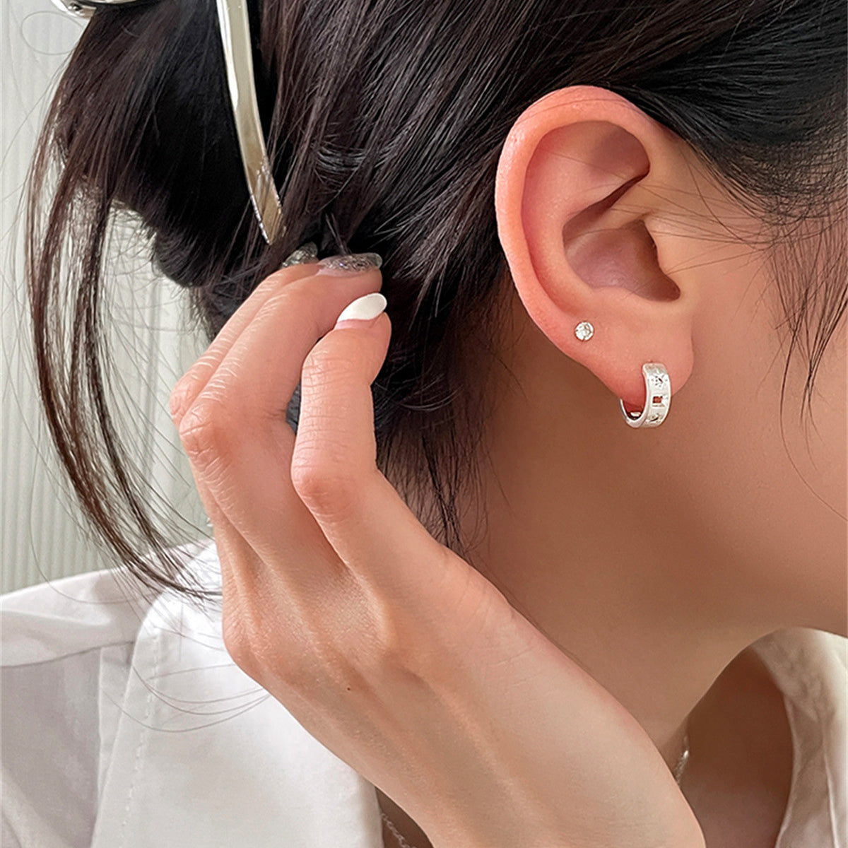 C廠-韓系ins個性四芒星鋯石耳環女甜酷百搭冷淡銀針耳環輕奢精緻耳飾「EH-3778」25.09-1