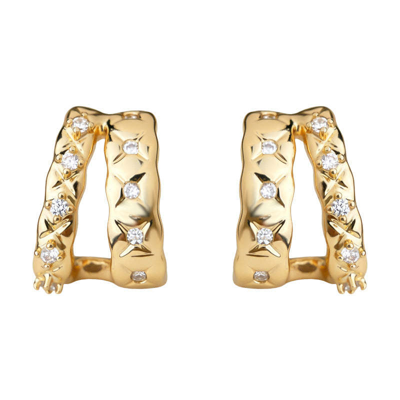 A廠-微鑲鋯石時尚高級感幾何925銀針保色 新款輕奢風芒星耳飾工廠耳環「7222」25.12-2