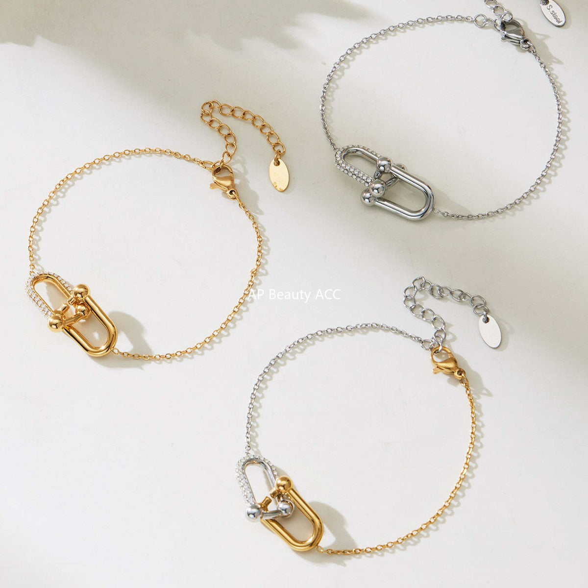 B廠-不鏽鋼馬蹄扣帶鑽飾品耳環戒指手鍊項鍊首飾套裝鍍18k真金不掉色「TXP501」25.11-4