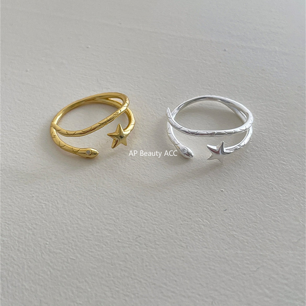 C廠-韓版簡約小巧可愛星星純銀戒指女輕奢高級感形狀蛇形食指戒新指環「JZ-0718」25.10-3