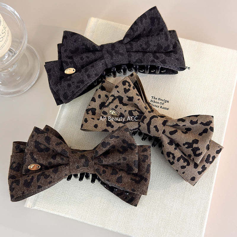 E廠-秋冬新款毛呢豹紋蝴蝶結香蕉夾髮卡高馬尾竪夾扭扭夾高級感髮飾潮「27748」25.12-1