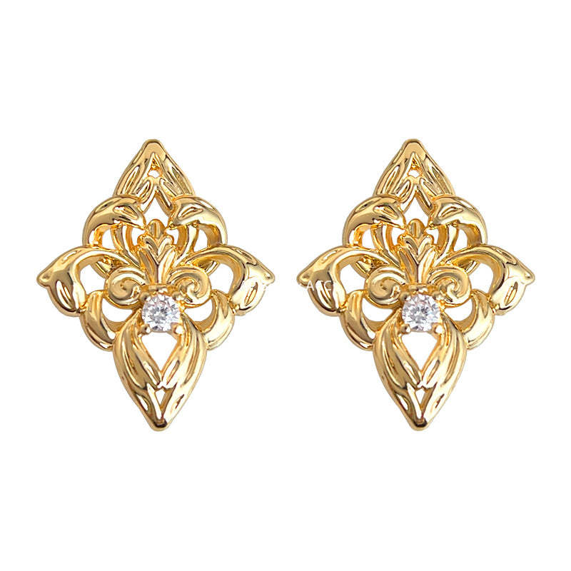 A廠-鳶尾花原創設計微鑲鋯石925銀針鍍14K時尚高級感輕奢風耳飾耳環女「7164」25.11-4