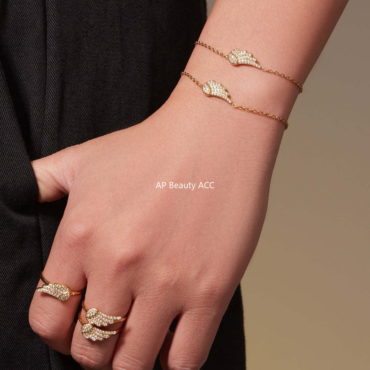 B廠-超閃5A鋯石小翅膀造型手鍊項鍊耳環戒指套裝不鏽鋼鍍18k金「TXP486」25.11-4