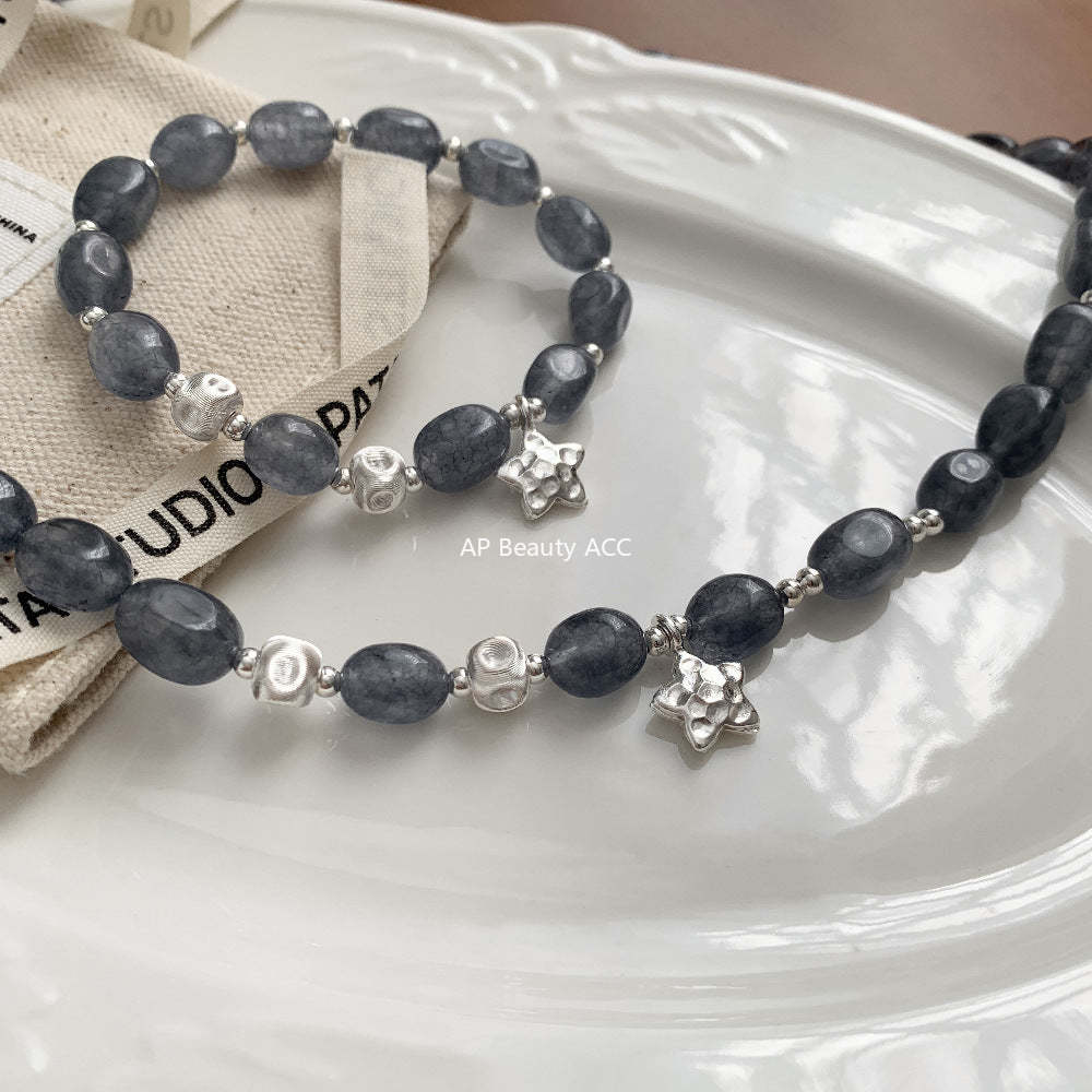 C廠-原創設計奶油甜美s925純銀星星方糖貓眼藍玉髓S925純銀手鍊銀項鍊「1530」25.11-3