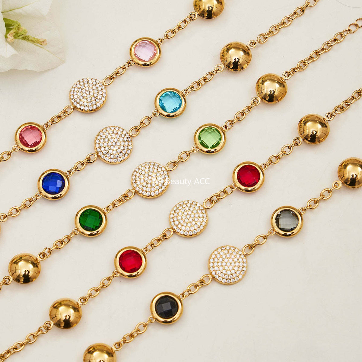 B廠-不鏽鋼滿鑽鋯石切麵包邊玻璃石手鍊耳環鍍18k真金首飾套裝不掉色「TXE508」25.12-1