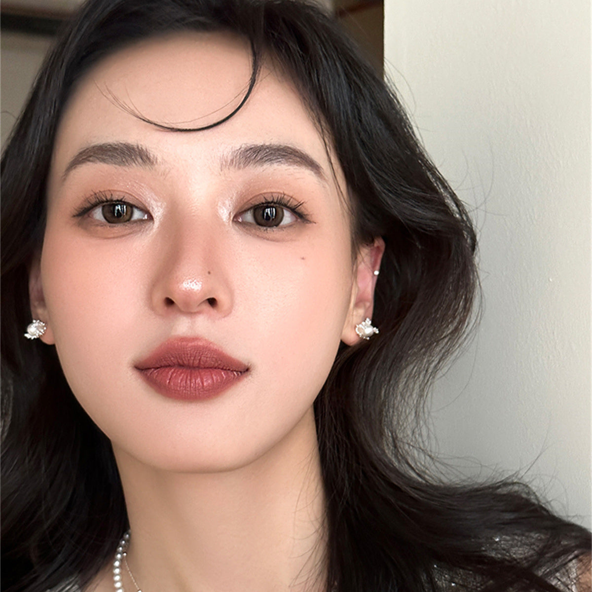 C廠-法式小香風天然珍珠耳釘女高級感設計氣質通勤銀針耳環百搭耳「EH-3741」25.08-1