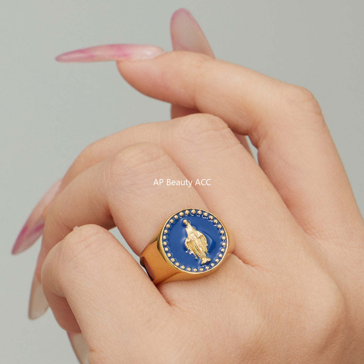 B廠-不鏽鋼側面開口女王滴油戒指琺瑯彩釉個性時尚設計手飾鍍18k真金「A676」25.12-3