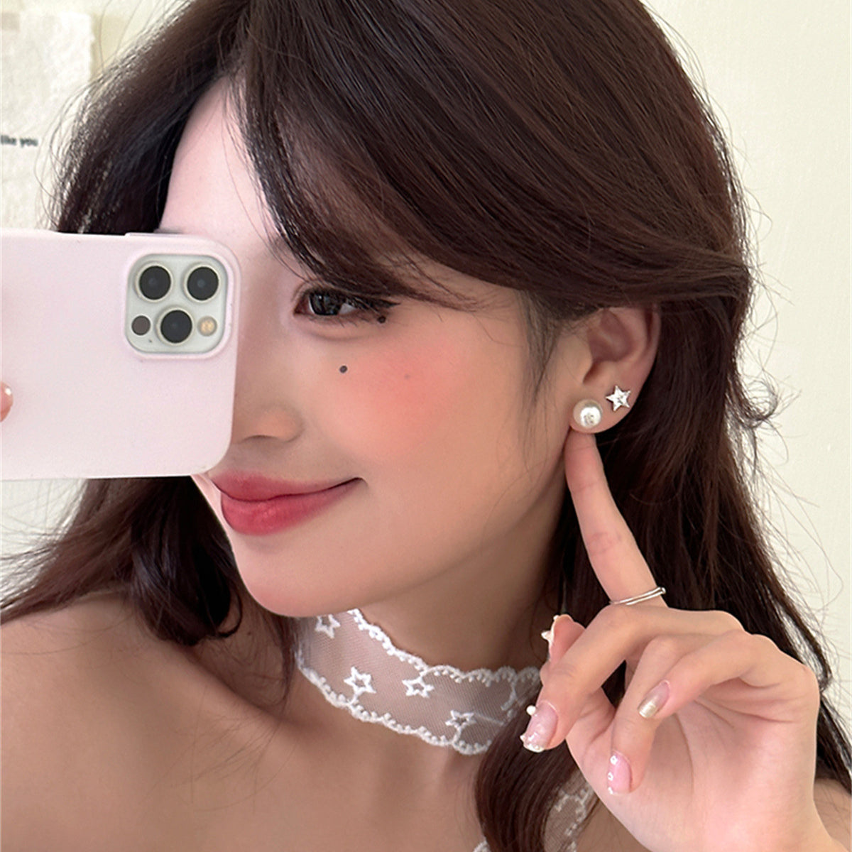 C廠-日韓輕奢簡約銀針星星鋯石耳釘女小巧氣質百搭珍珠耳骨釘精緻耳飾「EH-3913」25.08-5