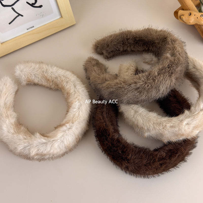 E廠-高顱頂髮箍女2025新款高級感秋冬毛絨髮箍洋氣時尚仿貂絨頭箍髮飾「24297」25.11-1