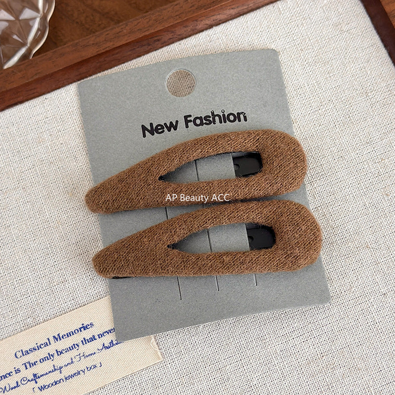 E廠-韓系毛呢水滴橢圓側邊夾髮夾女2025新款瀏海鴨嘴夾bb夾髮卡髮飾「27647」25.11-1