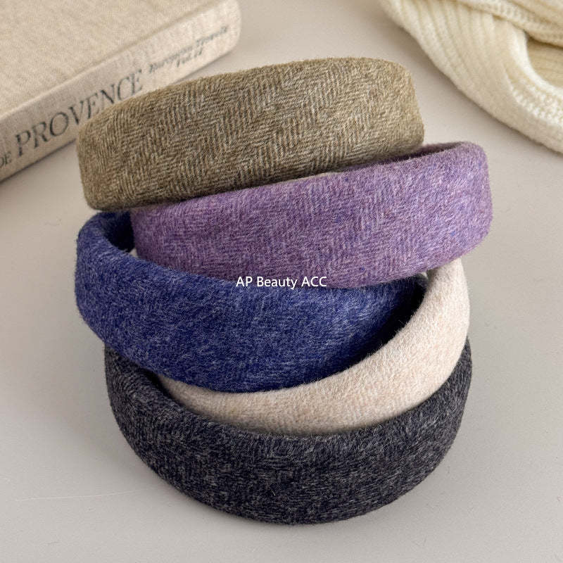 E廠-韓國新款秋冬氣質純色羊毛呢高顱頂寬邊髮箍百搭簡約外出頭箍髮卡「27650」25.11-1