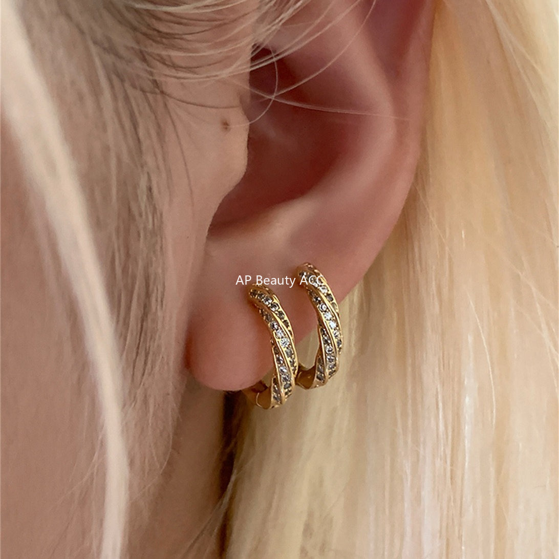 C廠-925銀針莫比烏斯鋯石耳環女輕奢新款百搭ins耳圈小眾設計氣質耳飾「EH-4194」25.10-3