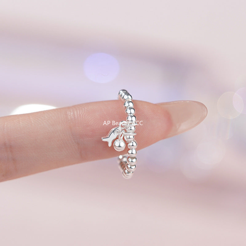 D廠-S999足銀可愛小魚圓珠戒指女輕奢ins風文藝個性甜美清新手飾「YC4572R_1」25.11-2