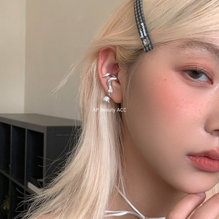 C廠-精緻甜美童趣風小蛇追蘋果銀針耳釘女小眾獨特高級感耳環秋冬耳飾「EH-4118」25.11-1