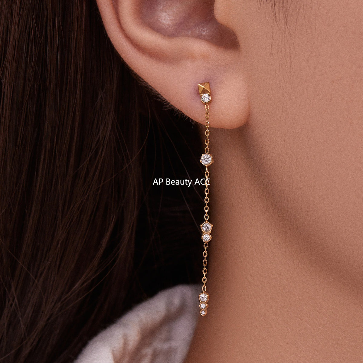 B廠-不鏽鋼流蘇鋯石耳環鍍18k真金chic風歐美時尚輕奢百搭耳飾「F932」25.11-2