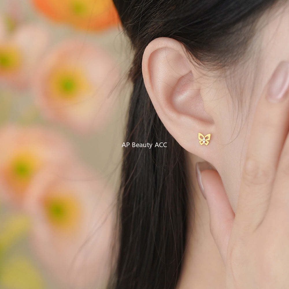 D廠-足銀S999精美甜美蝴蝶鋯石耳環女文藝輕奢高級感新款爆款耳環「YC9489E_1」25.12-1