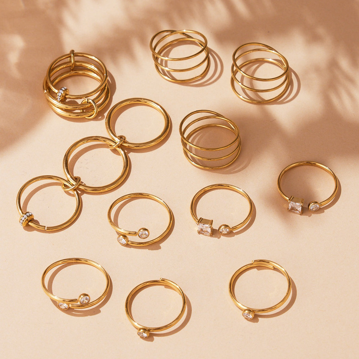 B廠-超閃5A鋯石小鑽尾戒三件套戒指不鏽鋼18k鍍金飾品跨境rings「A309-A312-A313」25.09-4