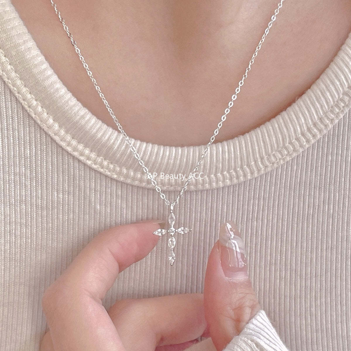 F廠-韓國韓版925純銀鋯石十字架項鍊簡約氣質ins小紅書項鍊「B1387」25.11-4