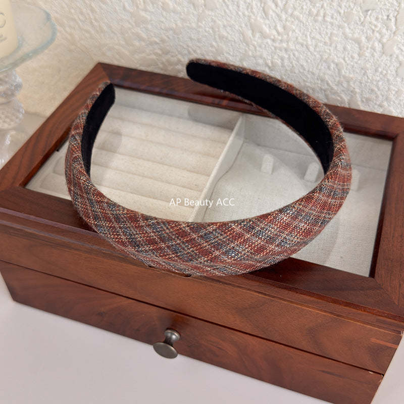E廠-韓國經典復古格紋凹凸髮箍女2025新款法式高顱頂寬邊氣質頭箍髮飾「27675」25.11-3