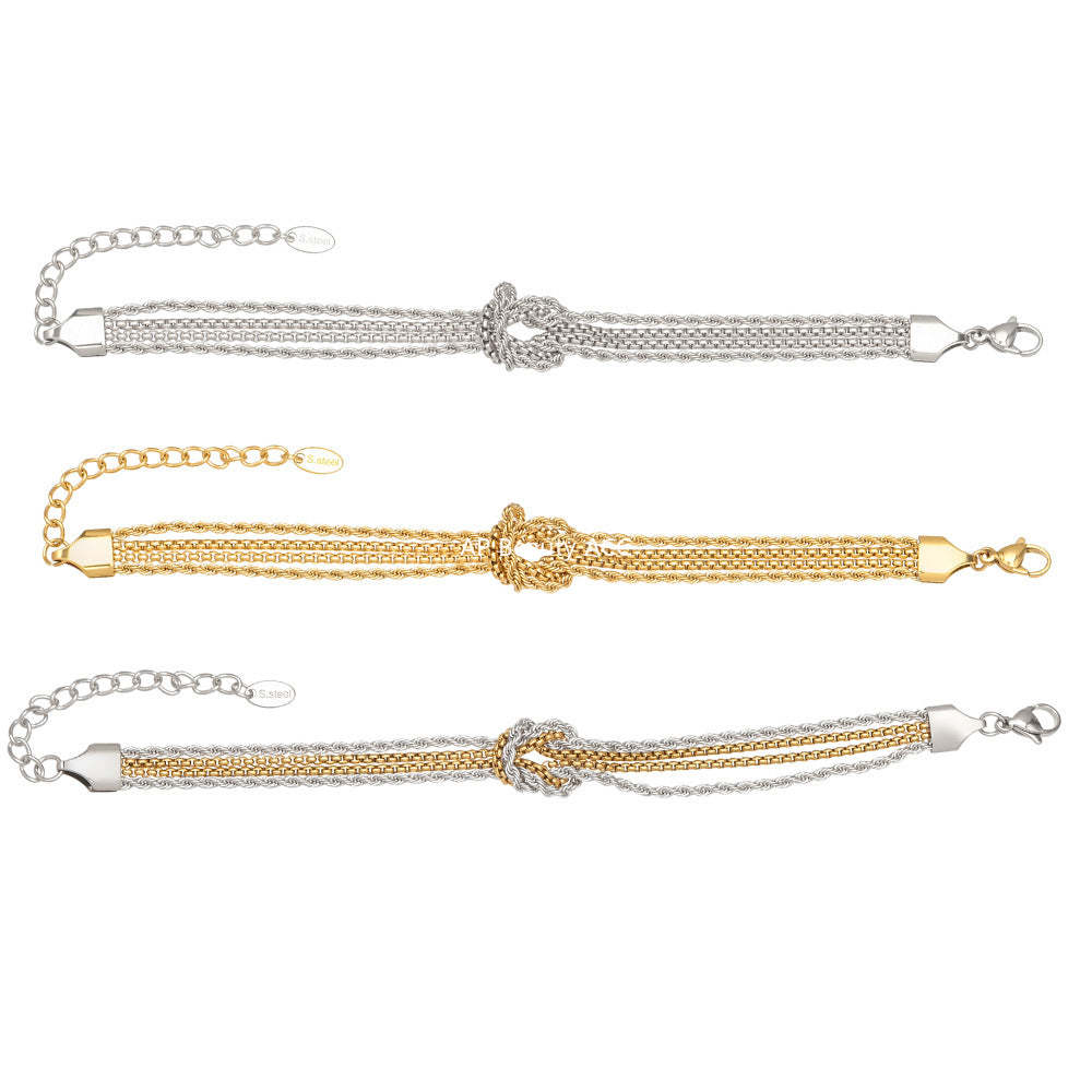 B廠-不鏽鋼打結鏈手鍊個性間電鍍18k真金INS小眾設計時尚百搭歐美手飾「E151」25.12-3