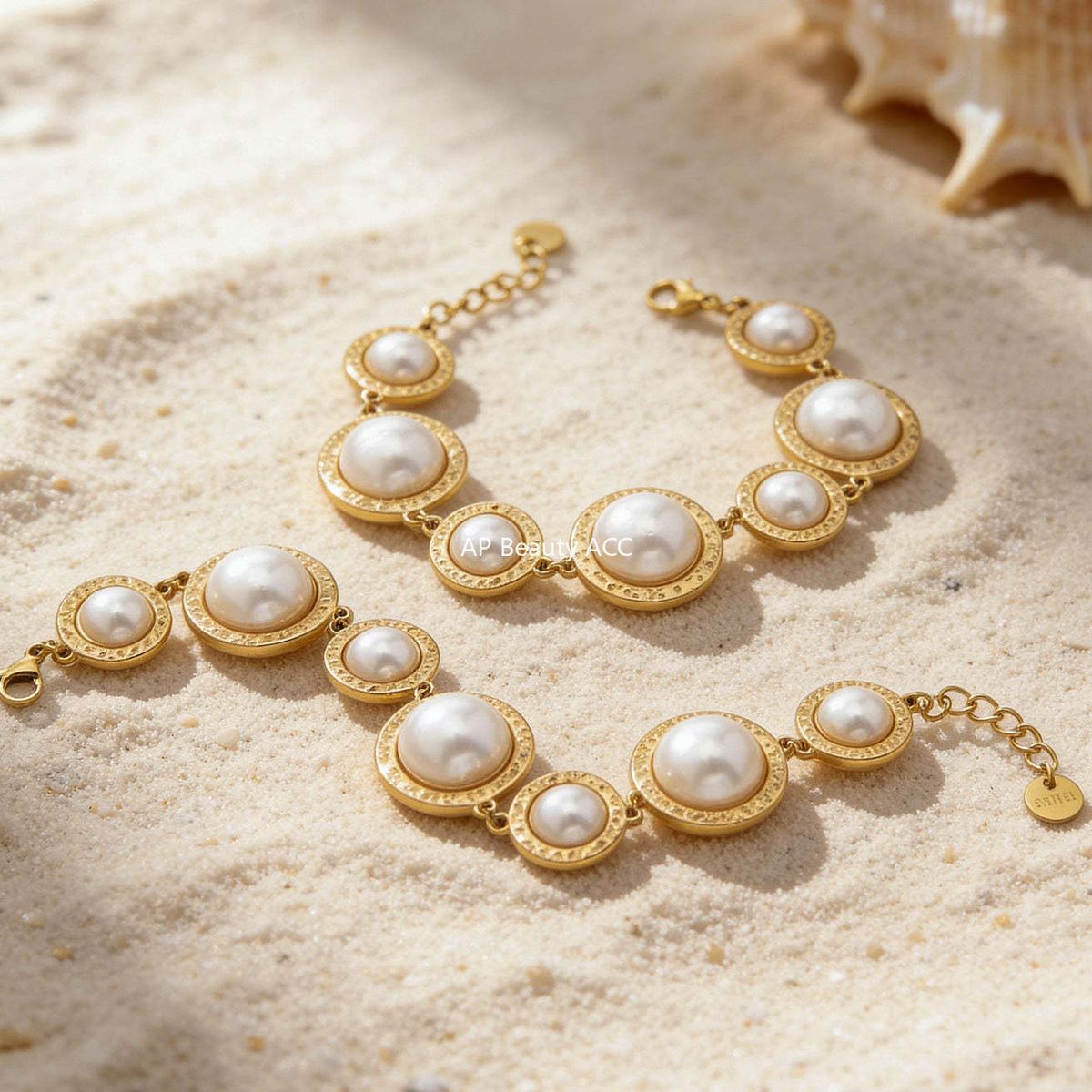 B廠-不鏽鋼多彩貝珠開口戒指個性圓膠紙手鍊首飾套裝鍍18k真金不掉色「TXA520-TXE520」25.12-3