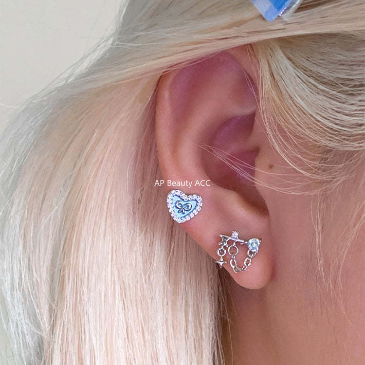 C廠-甜美精緻粉色鋯石十字架耳釘女個性獨特小香風鈦鋼耳骨釘小眾耳飾「EH-4328」25.11-4