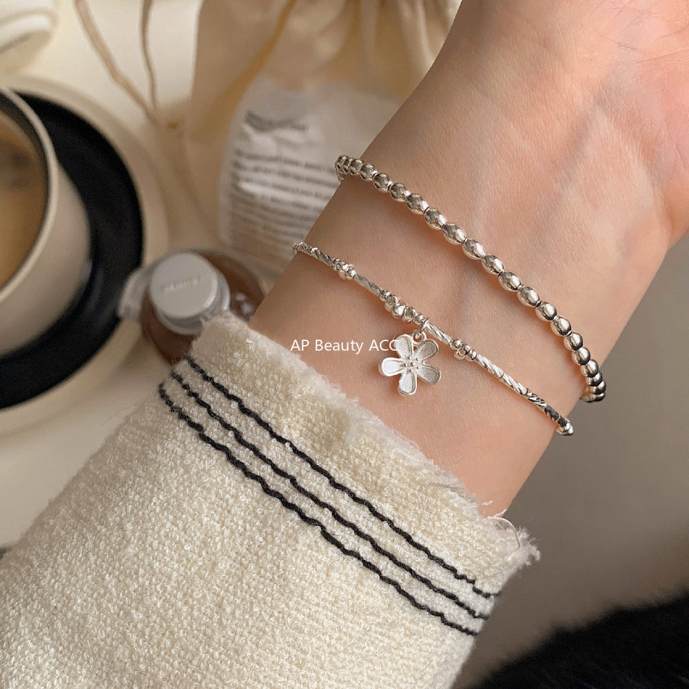 C廠-韓版甜美系輕奢小碎銀花朵竹節S925純銀項鍊車花直管手鍊銀手鍊「1537-1538」25.11-2