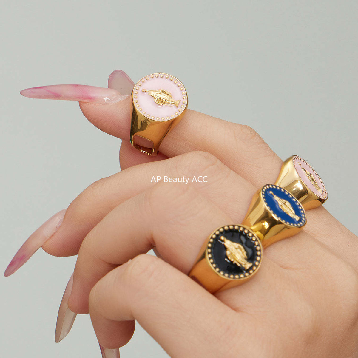 B廠-不鏽鋼側面開口女王滴油戒指琺瑯彩釉個性時尚設計手飾鍍18k真金「A676」25.12-3