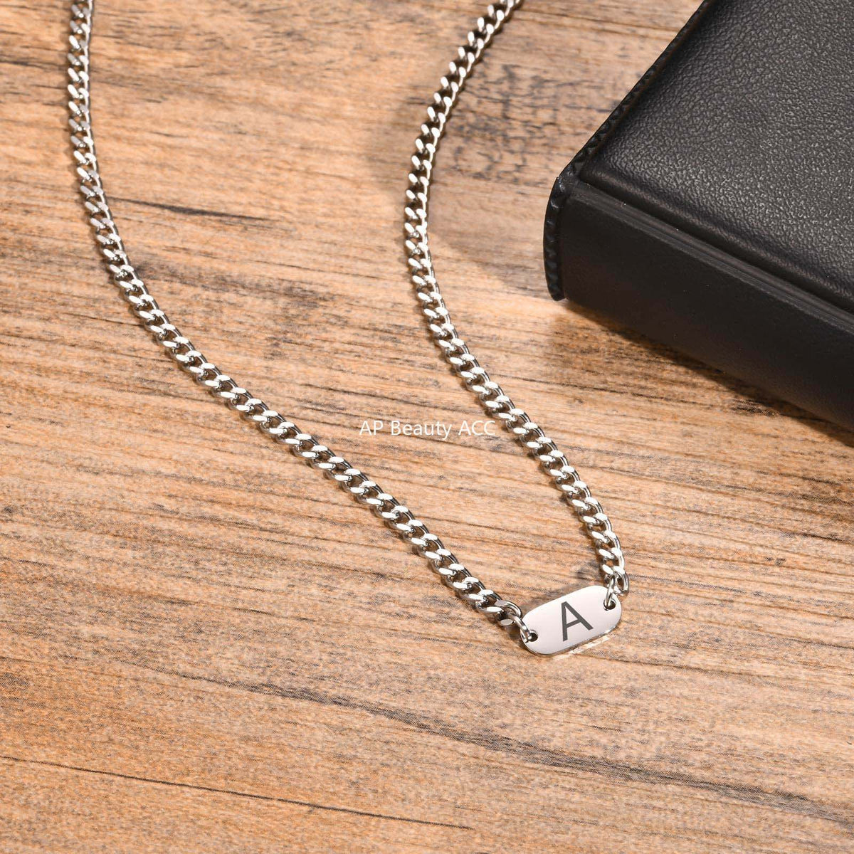 G廠-不鏽鋼磨鏈橢圓牌嘻哈小眾設計英文字母項鍊鋼色「NC-1898S」25.11-3