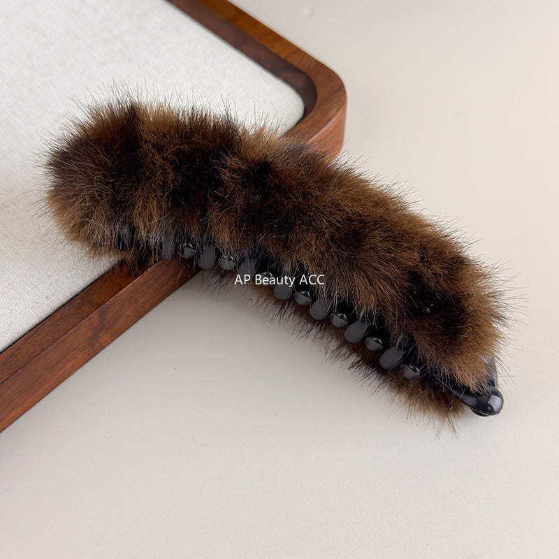 E廠-大號毛茸茸香蕉扭扭夾女秋冬高馬尾竪夾髮卡後腦勺半扎髮橫夾髮夾「27697」25.11-3