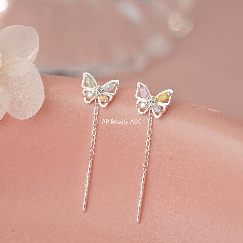 D廠-S999足銀個性彩鑽蝴蝶耳線款女甜美新款百搭氣質日常通勤耳飾批發「YC6414E」25.11-2