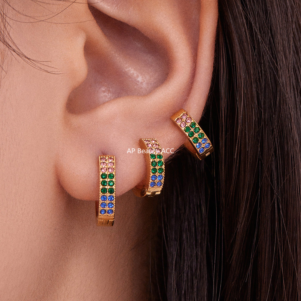 B廠-簡約C型鑲彩鑽拼色鋯石耳扣不鏽鋼鍍18k真金輕奢小眾耳環女「F798」25.11-1