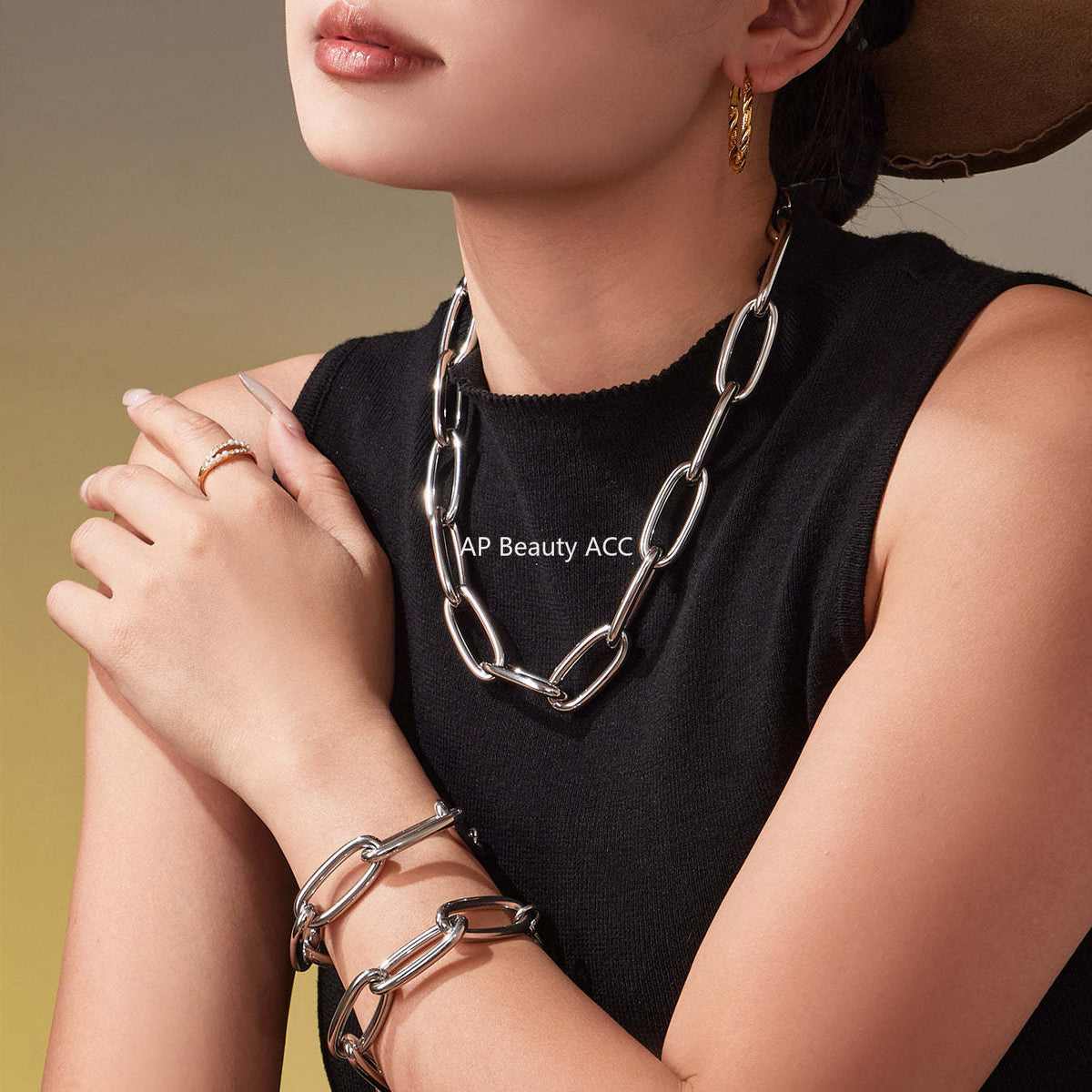 B廠-ins簡約風金屬扣古巴粗鏈條手鍊 時尚簡約單層朋克百搭項鍊「TXP468-TXE468」25.11-3