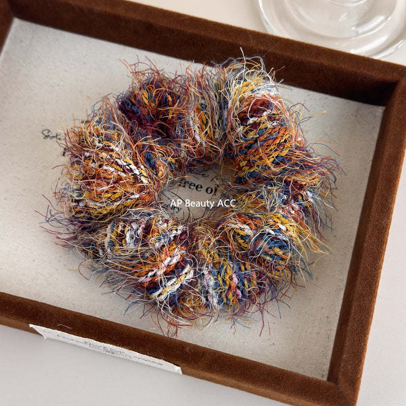 E廠-高級感彩色毛線編織大腸髮圈個性氣質馬尾髮繩小眾設計感韓版髮飾「24417」25.11-1