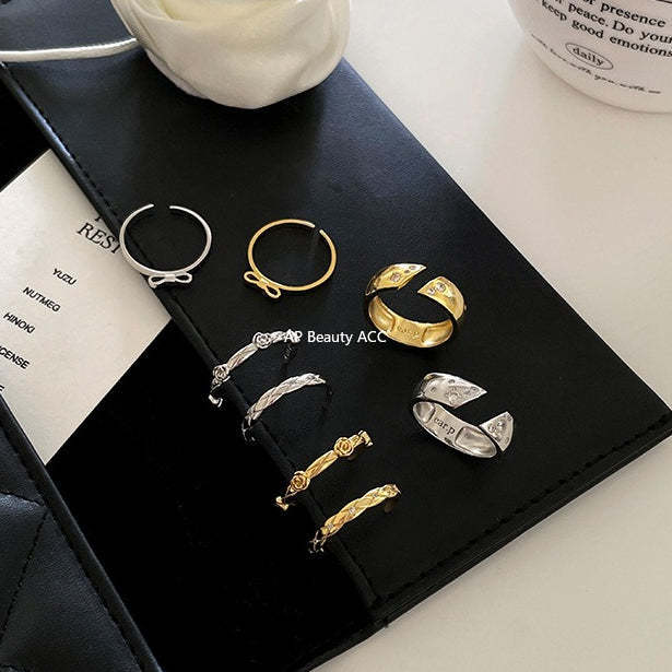 C廠-小眾高級感菱格紋純銀鋯石戒指輕奢冷淡風時尚氣質玫瑰花森系指環「JZ-0712」25.10-5