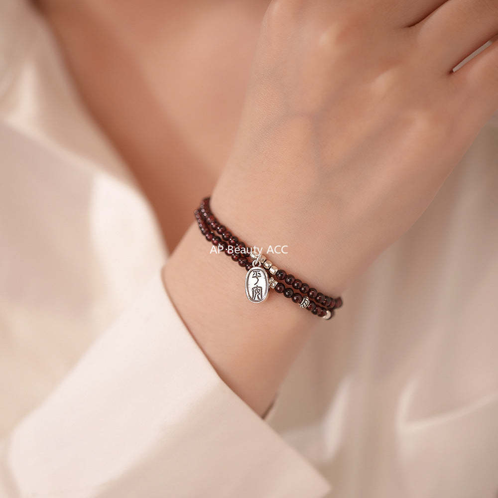 D廠-純銀S925平安喜樂石榴石手鍊復古做舊國風溫柔甜美設計手飾批發「YC4932SL_1」25.12-3