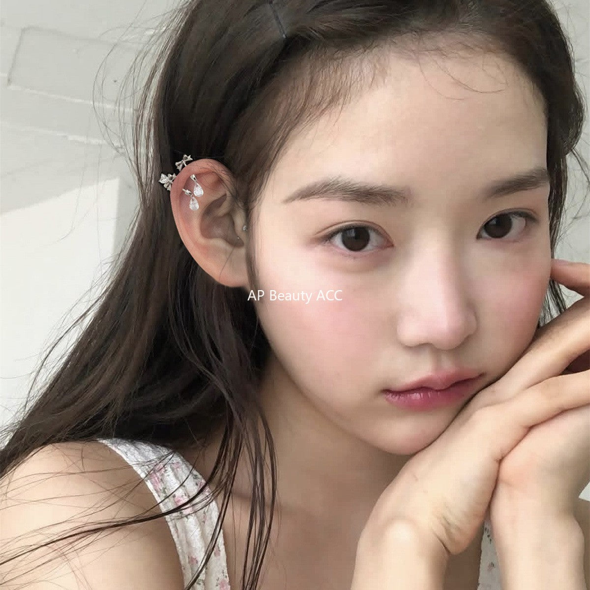 C廠-甜酷蝴蝶結愛心耳釘女個性高級感水滴鋯石耳骨釘氣質時尚鈦鋼耳飾「EH-4096」25.10-1