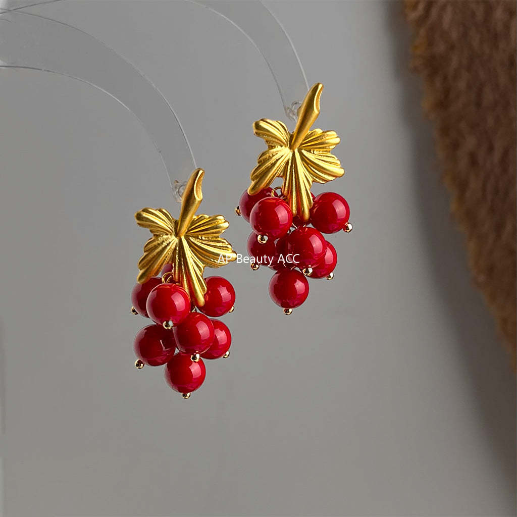 A廠-時尚高級感長款流蘇安可拉紅葡萄串新款手工耳環工廠耳飾「7205」25.12-2