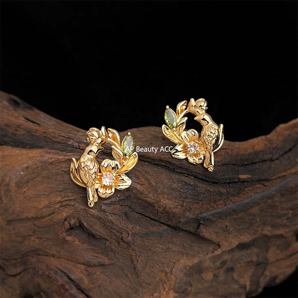 A廠-原創輕奢風時尚高級感925銀針設計感花環鳥耳環新款耳飾工廠 飾品「7036」25.11-1